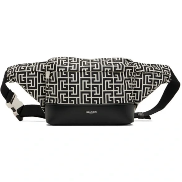 NEW Authentic Balmain Black White City All-Over Belt Bag Waist Bag - Picture 1 of 10